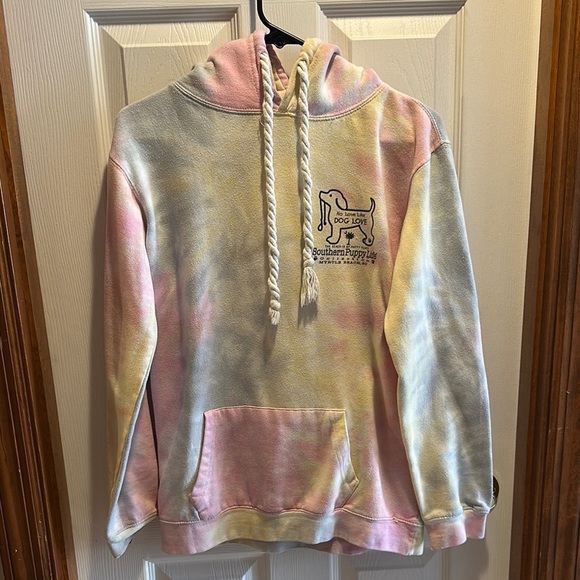 Pink and Yellow Iridescent Sweatshirt with Dog Graphic - Picture 3 of 5
